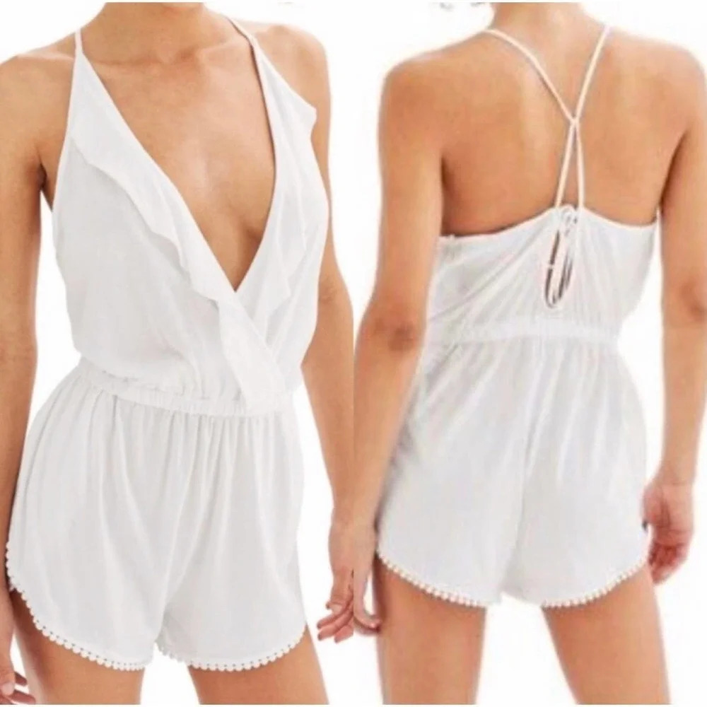 TopShop Women's Size Medium White One Piece Sleeveless Romper Outfit
